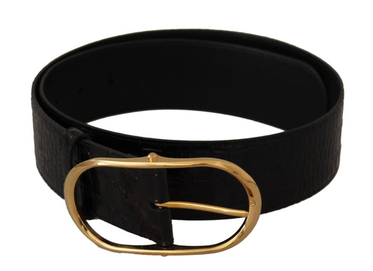 Dolce &amp; Gabbana – Schwarzer Gürtel aus geprägtem Leder mit goldfarbener Metallschnalle