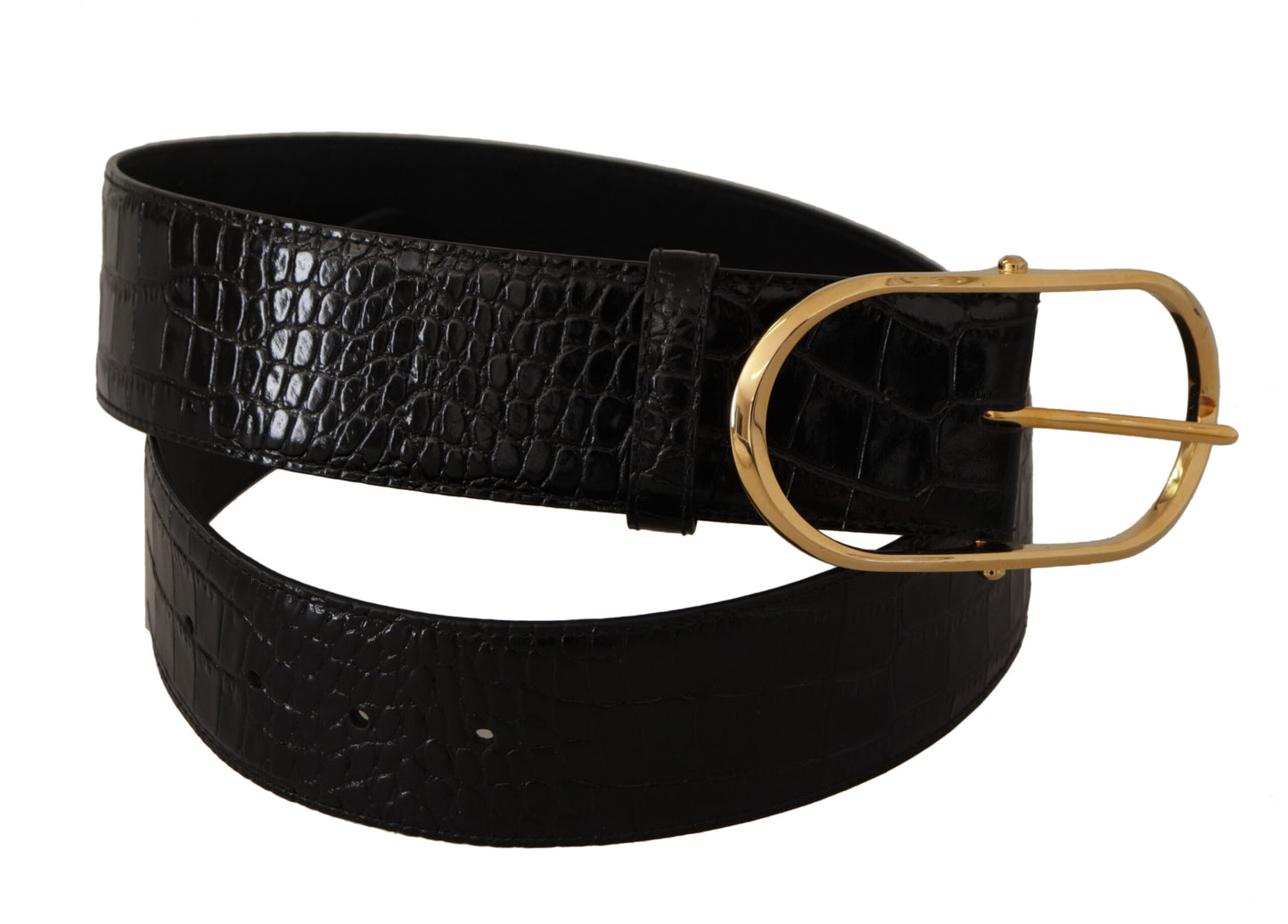 Dolce &amp; Gabbana – Schwarzer Gürtel aus geprägtem Leder mit goldfarbener Metallschnalle