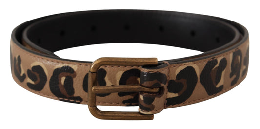 Dolce &amp; Gabbana Brauner Vintage-Gürtel mit Metallschnalle im Leopardenmuster