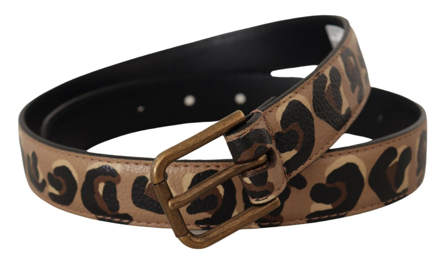 Dolce &amp; Gabbana Brauner Vintage-Gürtel mit Metallschnalle im Leopardenmuster