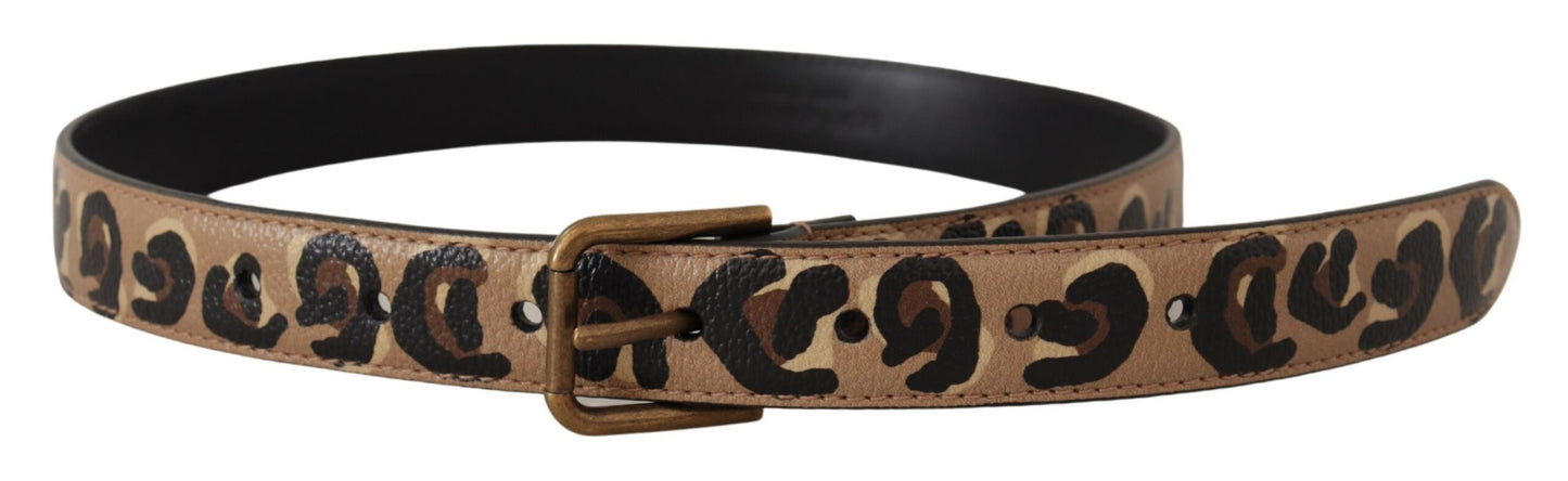 Dolce &amp; Gabbana Brauner Vintage-Gürtel mit Metallschnalle im Leopardenmuster