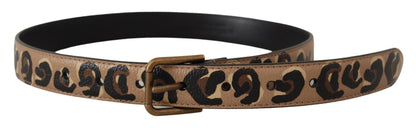 Dolce &amp; Gabbana Brauner Vintage-Gürtel mit Metallschnalle im Leopardenmuster