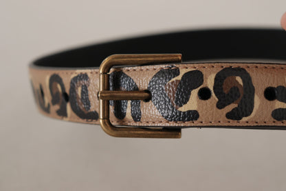 Dolce &amp; Gabbana Brauner Vintage-Gürtel mit Metallschnalle im Leopardenmuster