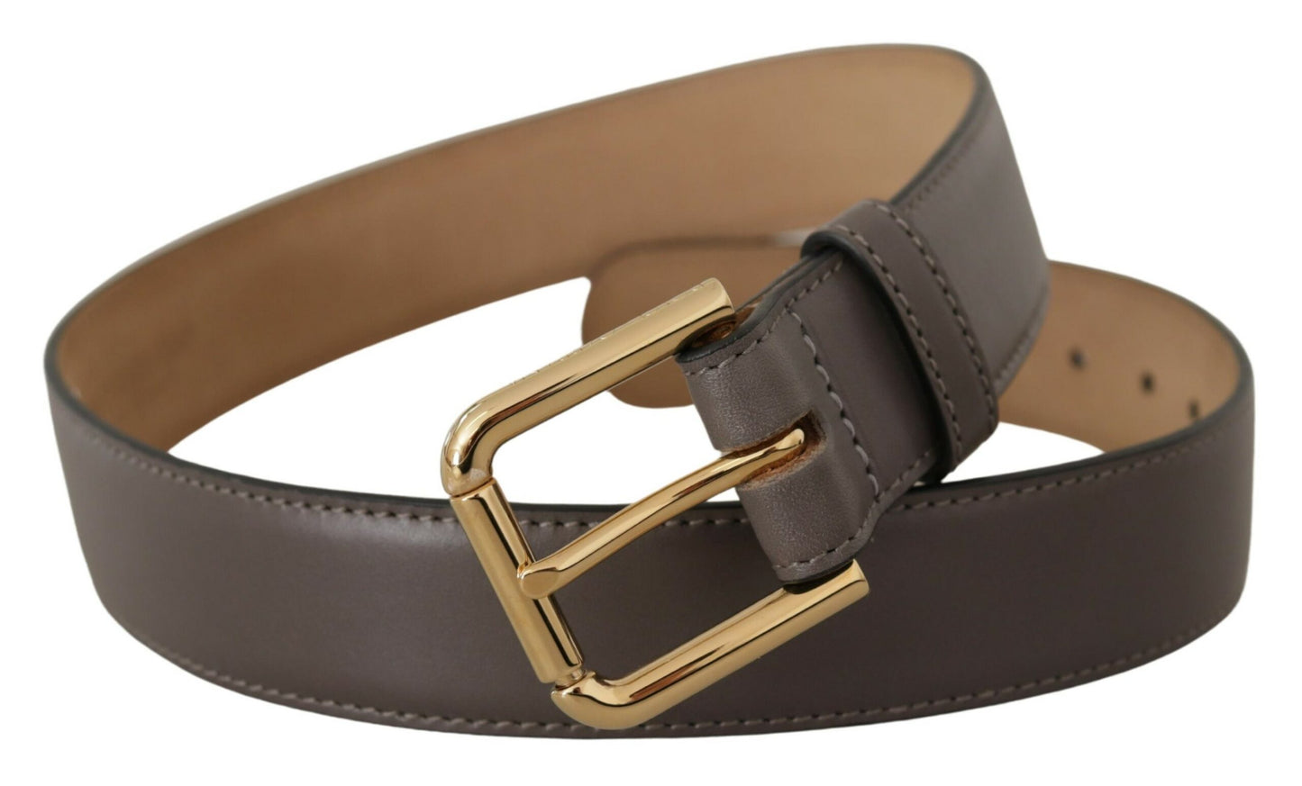 Dolce &amp; Gabbana – Gürtel aus grauem Kalbsleder mit goldener Metall-Logoschnalle
