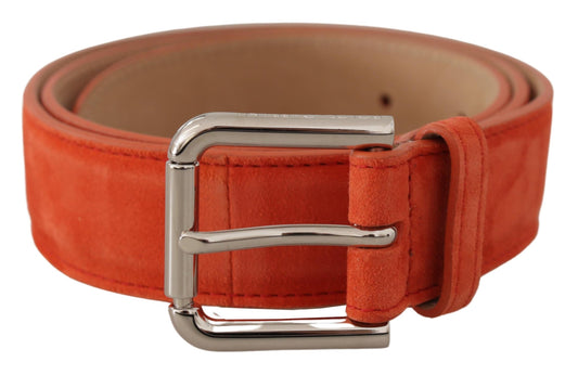 Dolce &amp; Gabbana – Orangefarbener Wildledergürtel mit silberner Logo-Metallschnalle