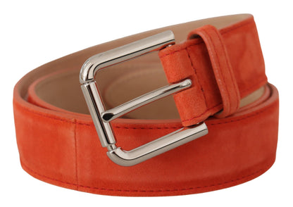 Dolce &amp; Gabbana – Orangefarbener Wildledergürtel mit silberner Logo-Metallschnalle