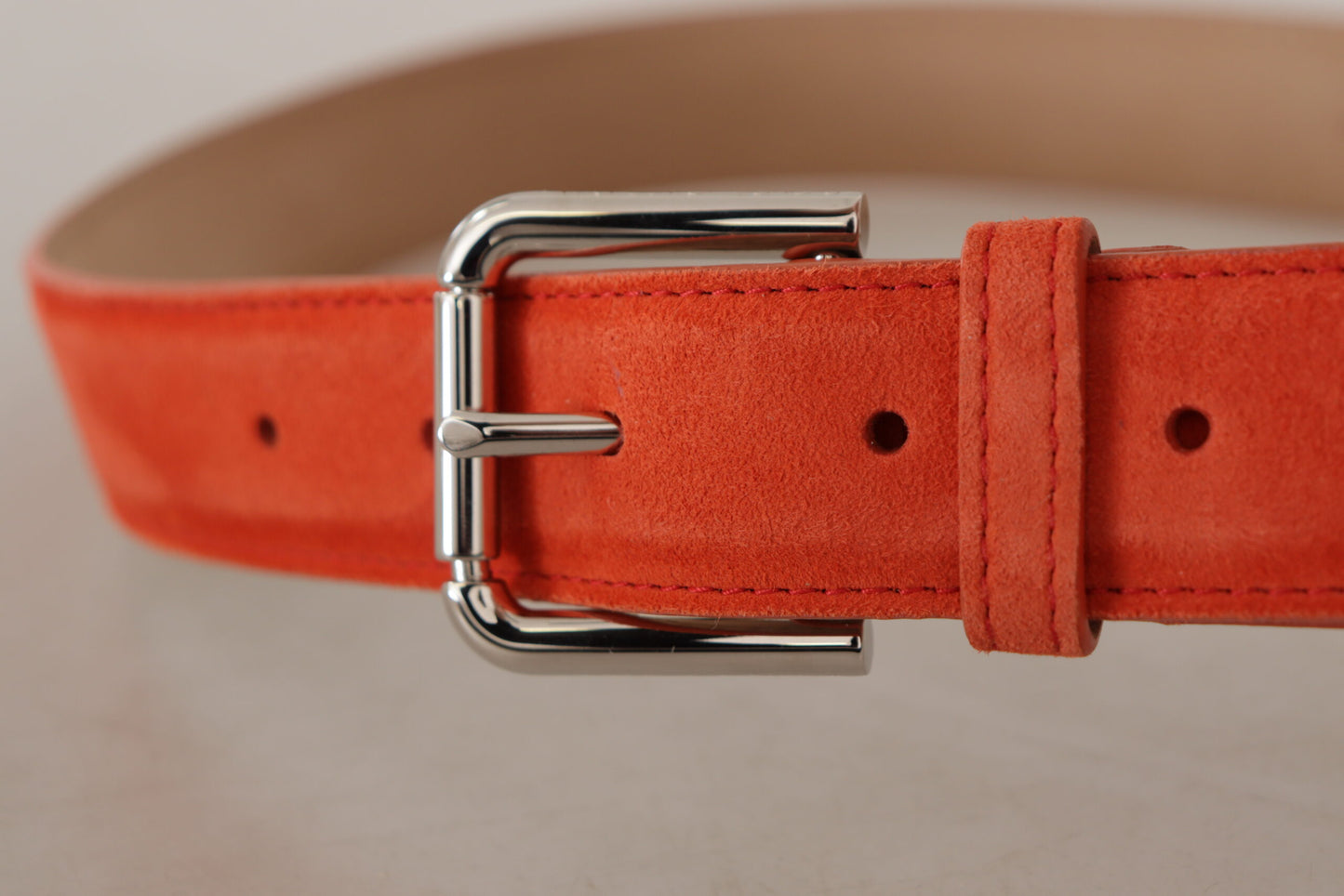 Dolce &amp; Gabbana – Orangefarbener Wildledergürtel mit silberner Logo-Metallschnalle