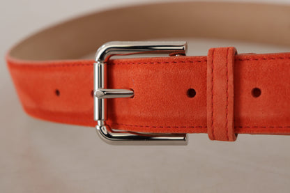 Dolce &amp; Gabbana – Orangefarbener Wildledergürtel mit silberner Logo-Metallschnalle