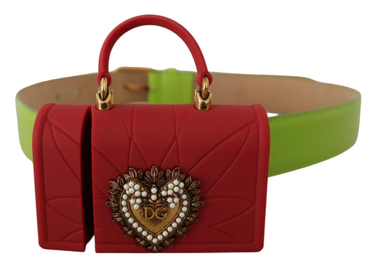 Dolce &amp; Gabbana – Devotion – Mikrotasche aus grünem Leder mit Herzmotiv und Kopfhörergürtel