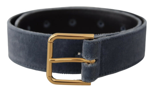 Dolce &amp; Gabbana Marineblauer Samtgürtel mit goldener Metalllogo-Schnalle