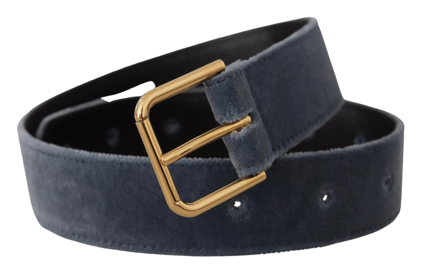 Dolce &amp; Gabbana Marineblauer Samtgürtel mit goldener Metalllogo-Schnalle