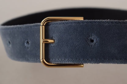 Dolce &amp; Gabbana Marineblauer Samtgürtel mit goldener Metalllogo-Schnalle