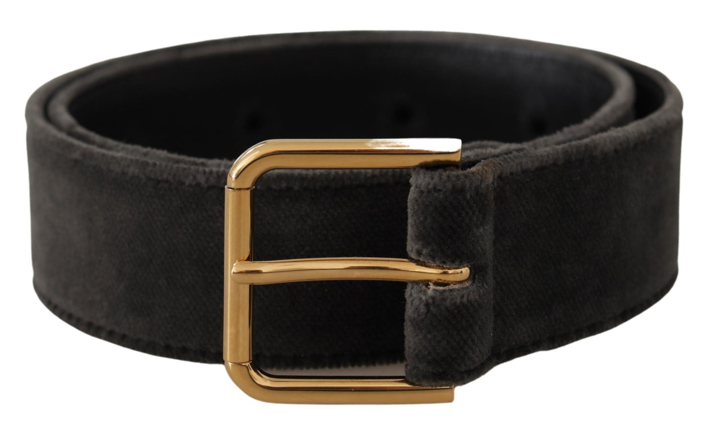 Dolce &amp; Gabbana – Brauner Samtgürtel mit goldfarbener Metallschnalle und Logo