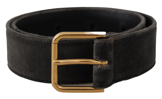 Dolce &amp; Gabbana – Brauner Samtgürtel mit goldfarbener Metallschnalle und Logo