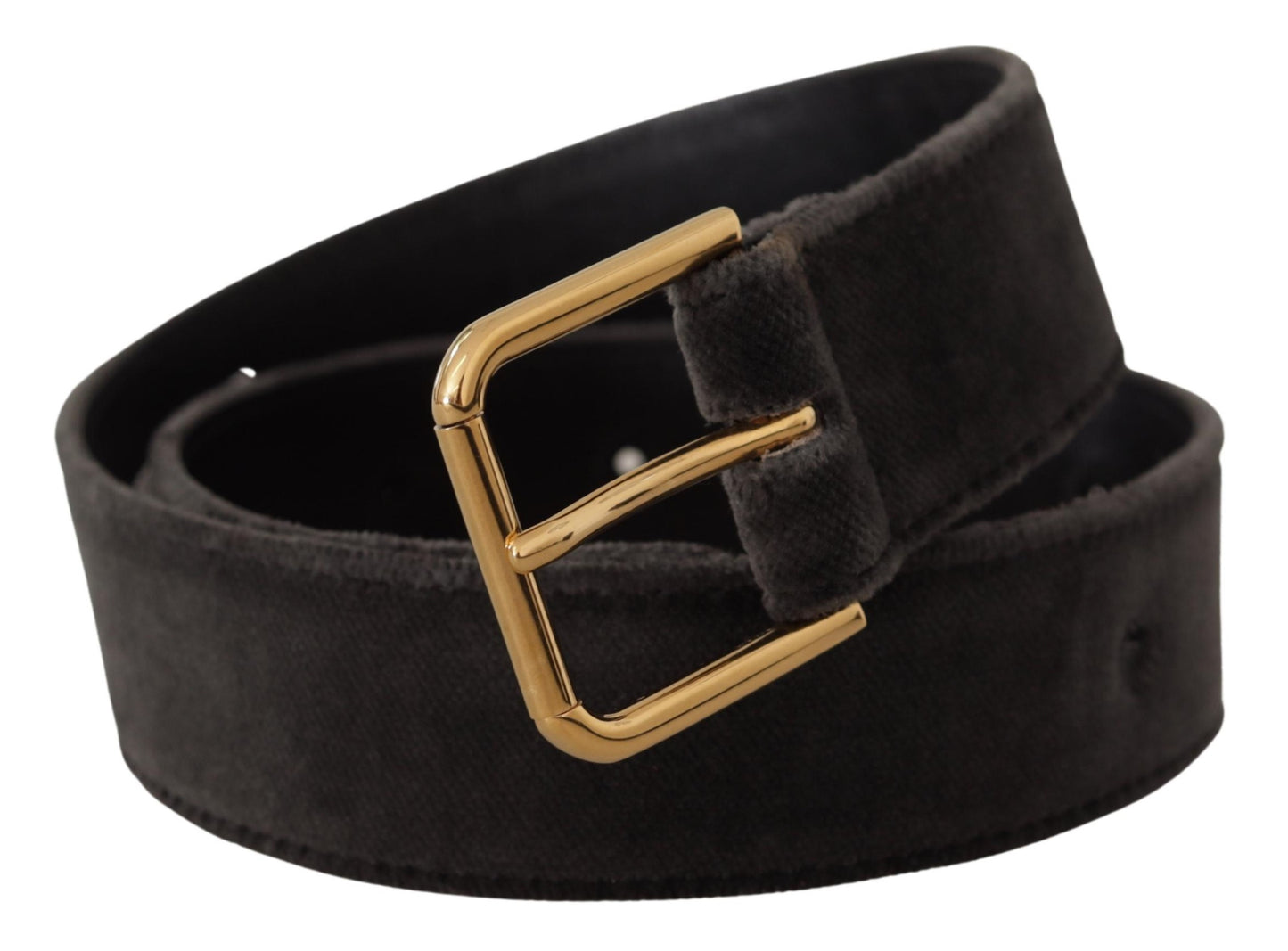 Dolce &amp; Gabbana – Brauner Samtgürtel mit goldfarbener Metallschnalle und Logo