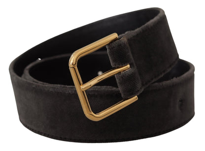 Dolce &amp; Gabbana – Brauner Samtgürtel mit goldfarbener Metallschnalle und Logo