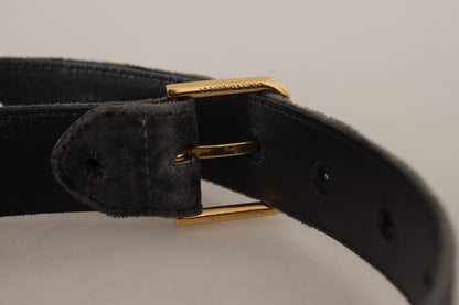 Dolce &amp; Gabbana – Brauner Samtgürtel mit goldfarbener Metallschnalle und Logo