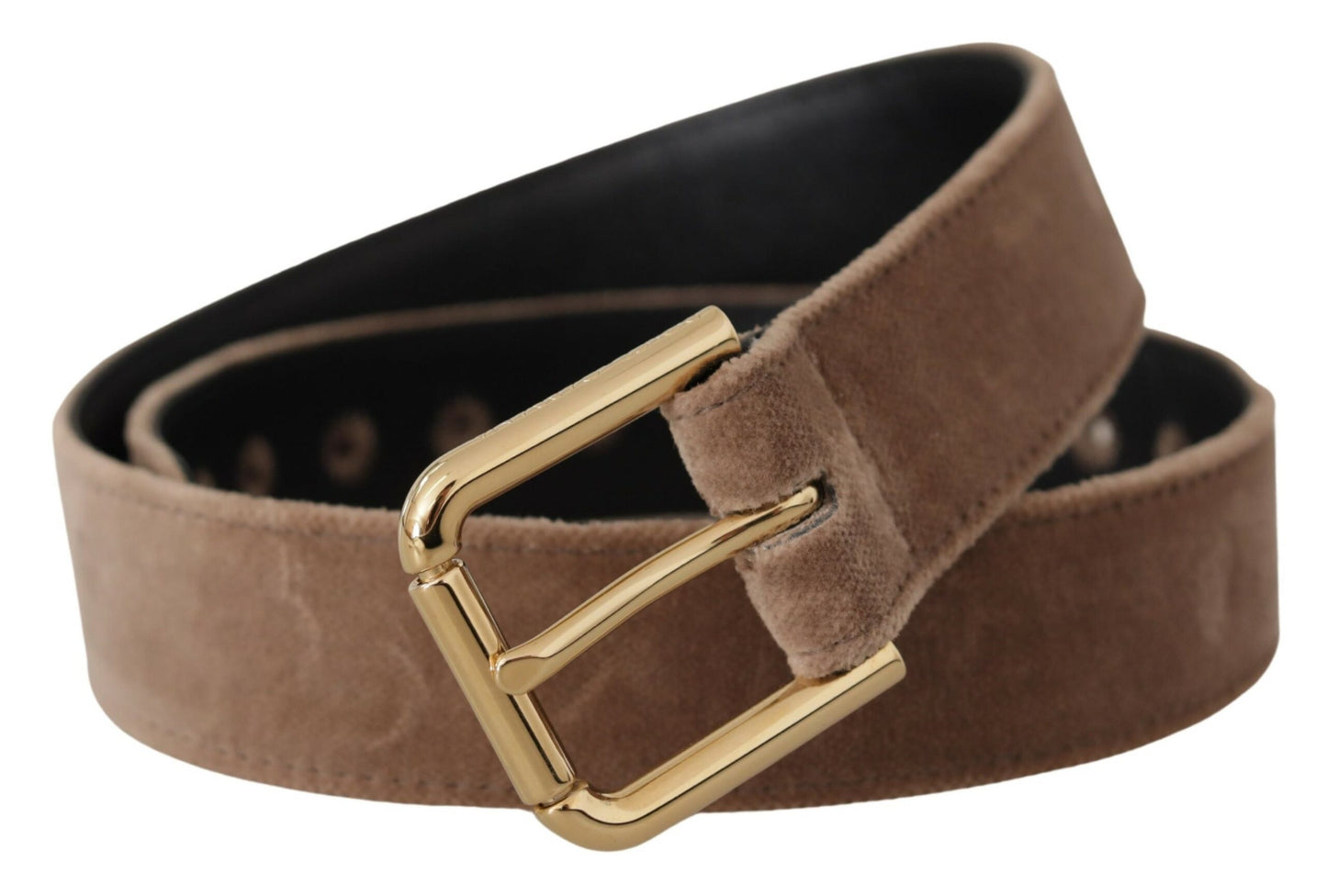 Dolce &amp; Gabbana – Hellbrauner Samtgürtel mit goldfarbener Logo-Metallschnalle