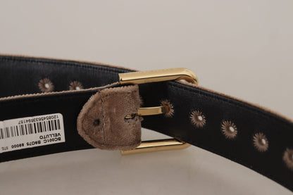 Dolce &amp; Gabbana – Hellbrauner Samtgürtel mit goldfarbener Logo-Metallschnalle