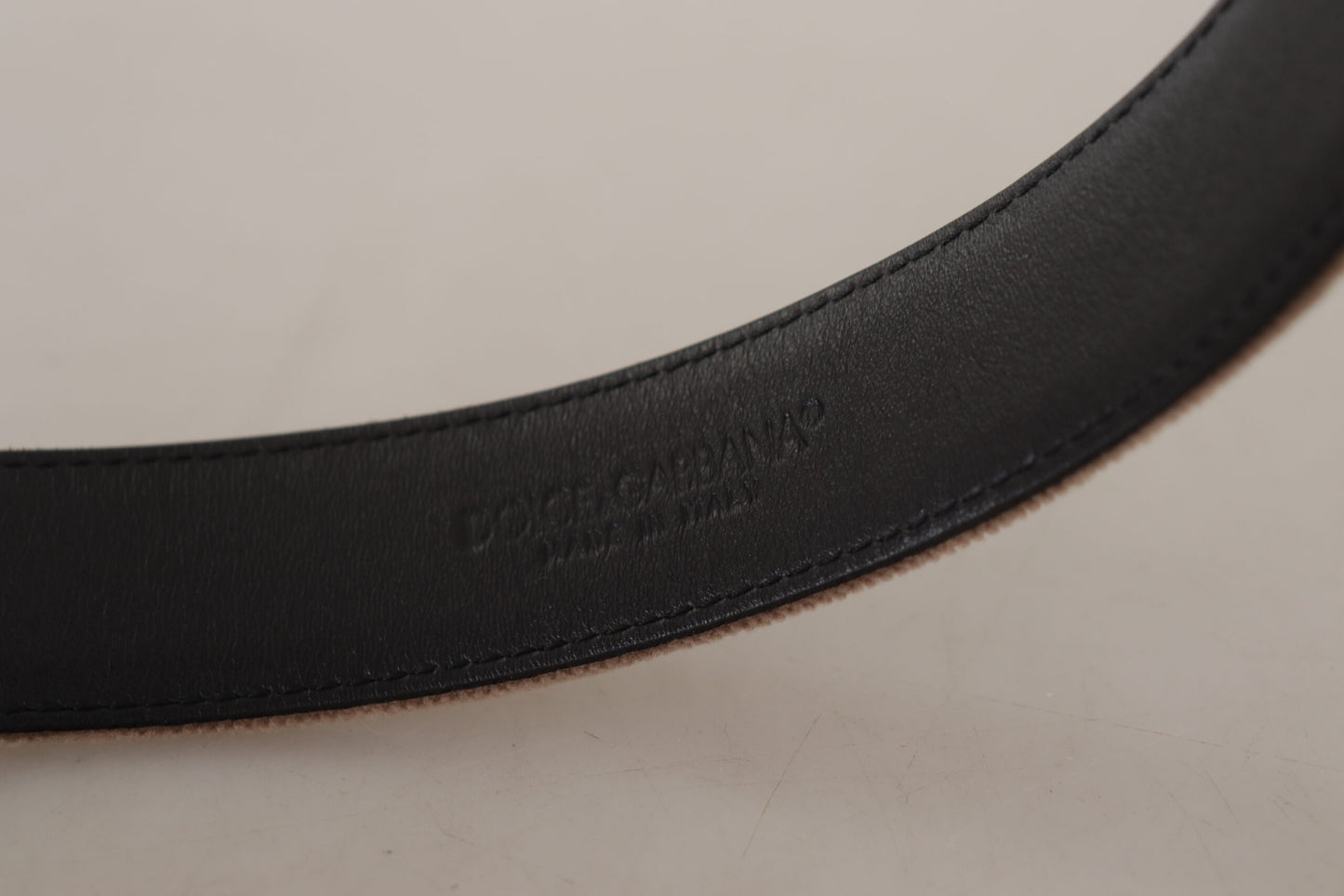 Dolce &amp; Gabbana – Hellbrauner Samtgürtel mit goldfarbener Logo-Metallschnalle