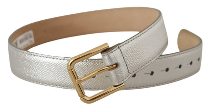Dolce &amp; Gabbana – Silberner Ledergürtel mit goldfarbener Metallschnalle und Logo