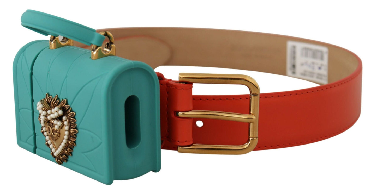 Dolce &amp; Gabbana – Devotion – Mikrotasche aus orangefarbenem Leder mit Herzmotiv und Kopfhörergürtel