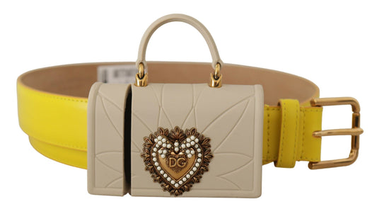 Dolce &amp; Gabbana – Devotion – Mikrotasche aus gelbem Leder mit Herzmotiv und Kopfhörergürtel