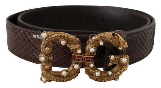 Dolce &amp; Gabbana Brauner Amore-Gürtel aus exotischem Leder mit Animal-Print und Logo-Schnalle