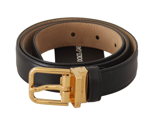 Dolce &amp; Gabbana – Schwarzer Gürtel aus Kalbsleder mit goldener Metalllogo-Schnalle