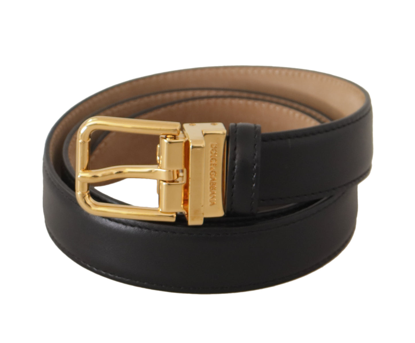 Dolce &amp; Gabbana – Schwarzer Gürtel aus Kalbsleder mit goldener Metalllogo-Schnalle