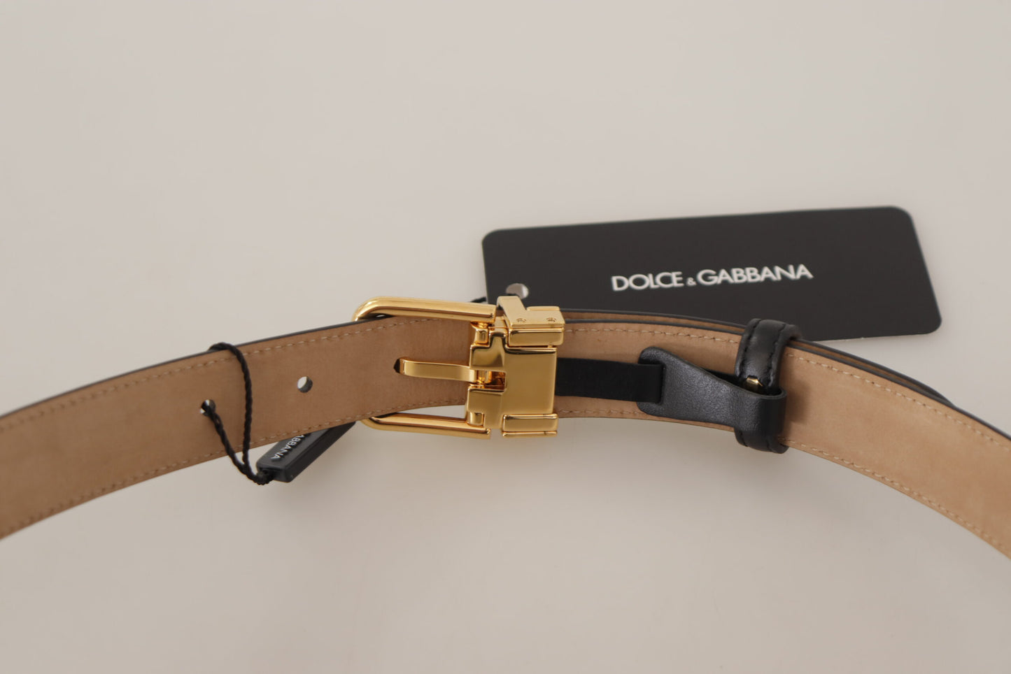 Dolce &amp; Gabbana – Schwarzer Gürtel aus Kalbsleder mit goldener Metalllogo-Schnalle