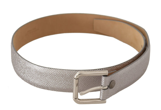 Dolce &amp; Gabbana Gürtel aus metallischem, silbernem Leder mit Metallschnalle