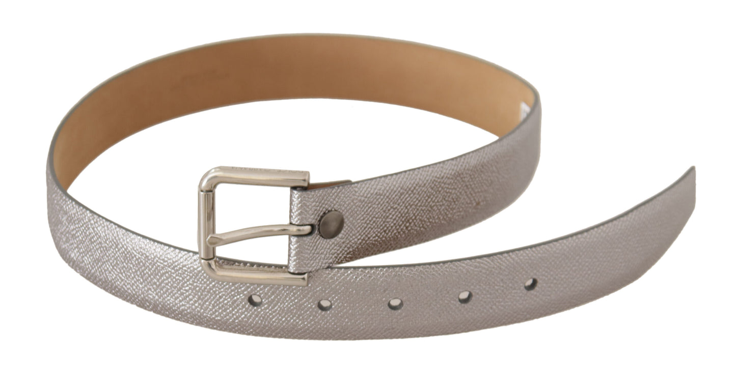 Dolce &amp; Gabbana Gürtel aus metallischem, silbernem Leder mit Metallschnalle