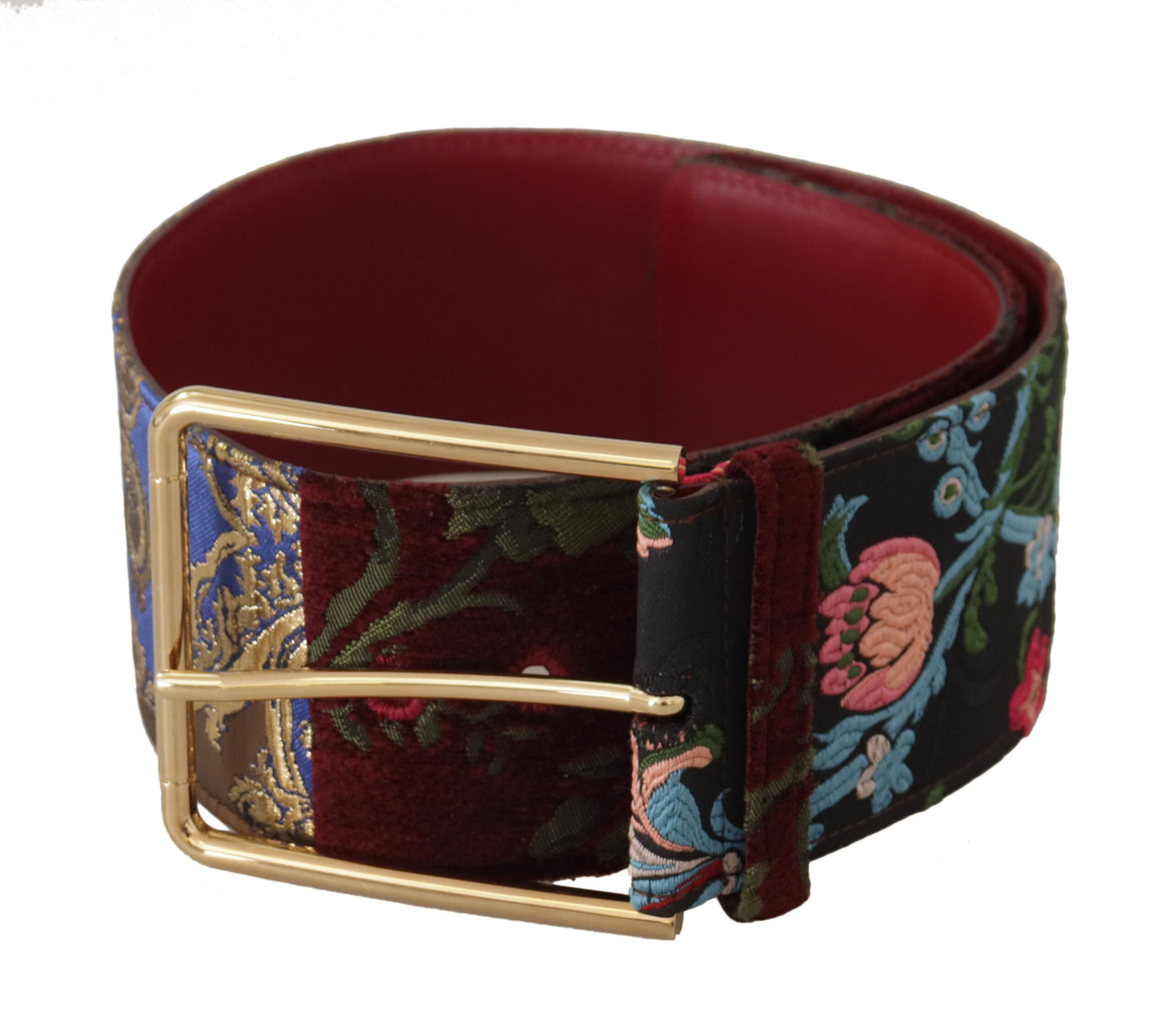 Dolce &amp; Gabbana – Roter Ledergürtel mit bestickter Goldlogo-Metallschnalle