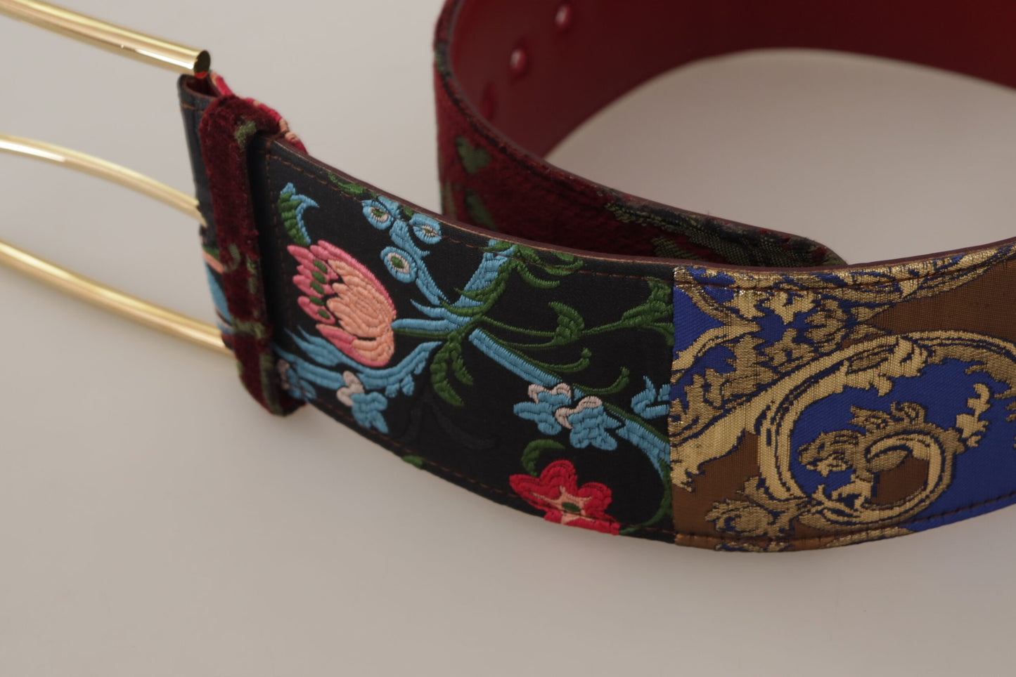 Dolce &amp; Gabbana – Roter Ledergürtel mit bestickter Goldlogo-Metallschnalle