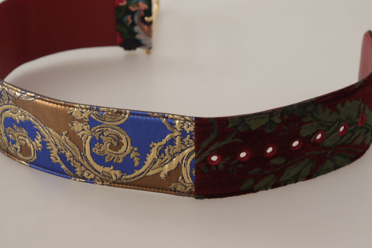 Dolce &amp; Gabbana – Roter Ledergürtel mit bestickter Goldlogo-Metallschnalle