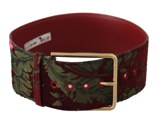Dolce &amp; Gabbana – Roter Ledergürtel mit bestickter Goldlogo-Metallschnalle