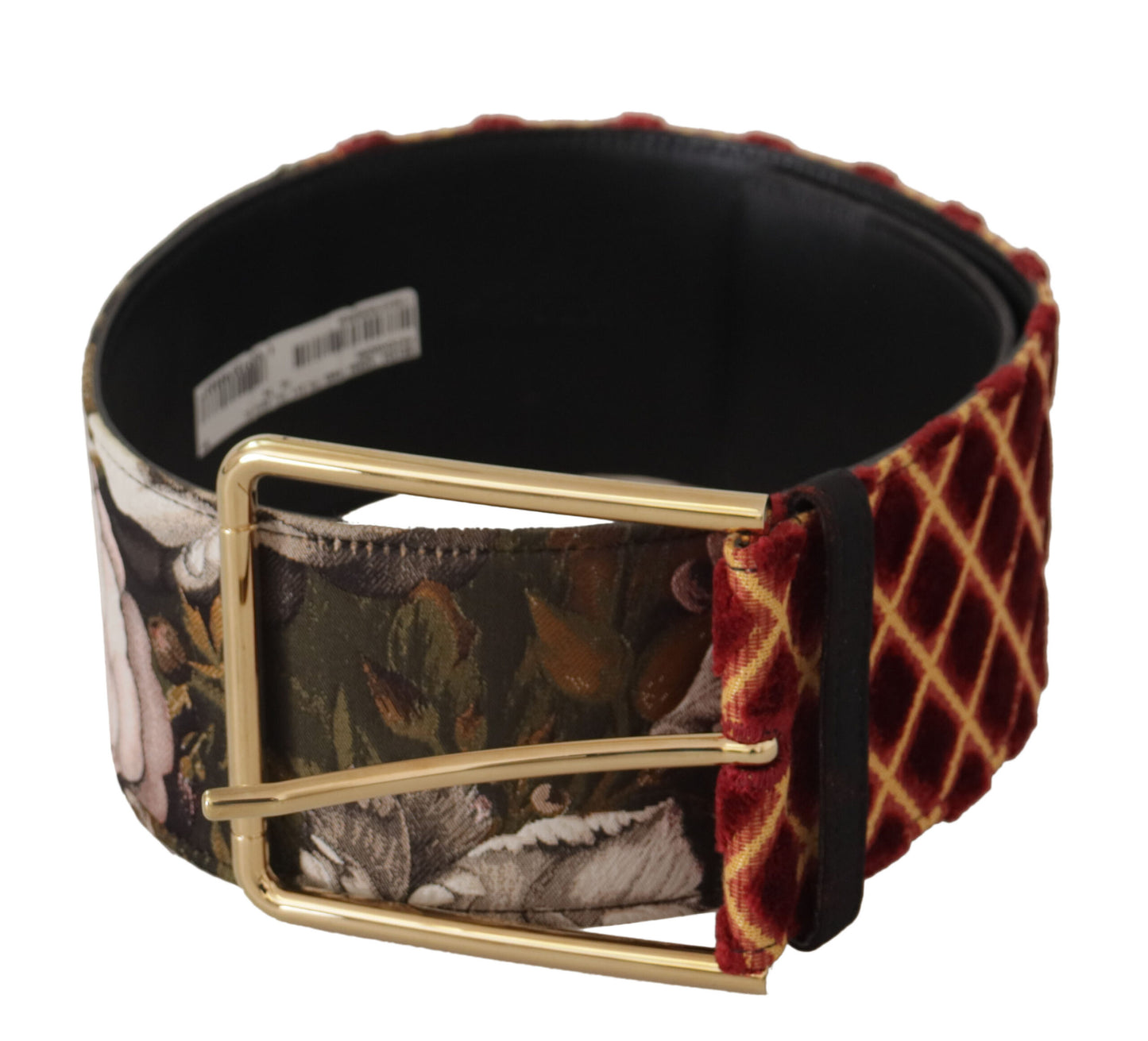 Dolce &amp; Gabbana, breiter Ledergürtel mit Blumenmuster und goldener Metallschnalle, mehrfarbig