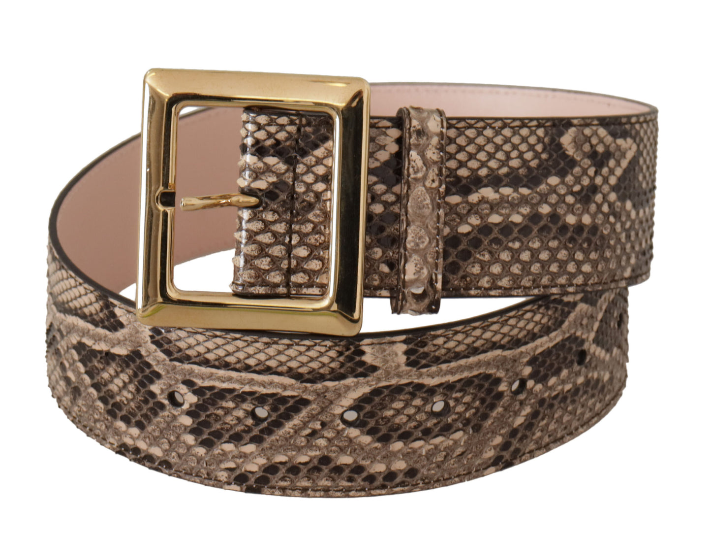 Dolce &amp; Gabbana – Breiter Gürtel aus exotischem Leder in Beige mit goldener Metallschnalle