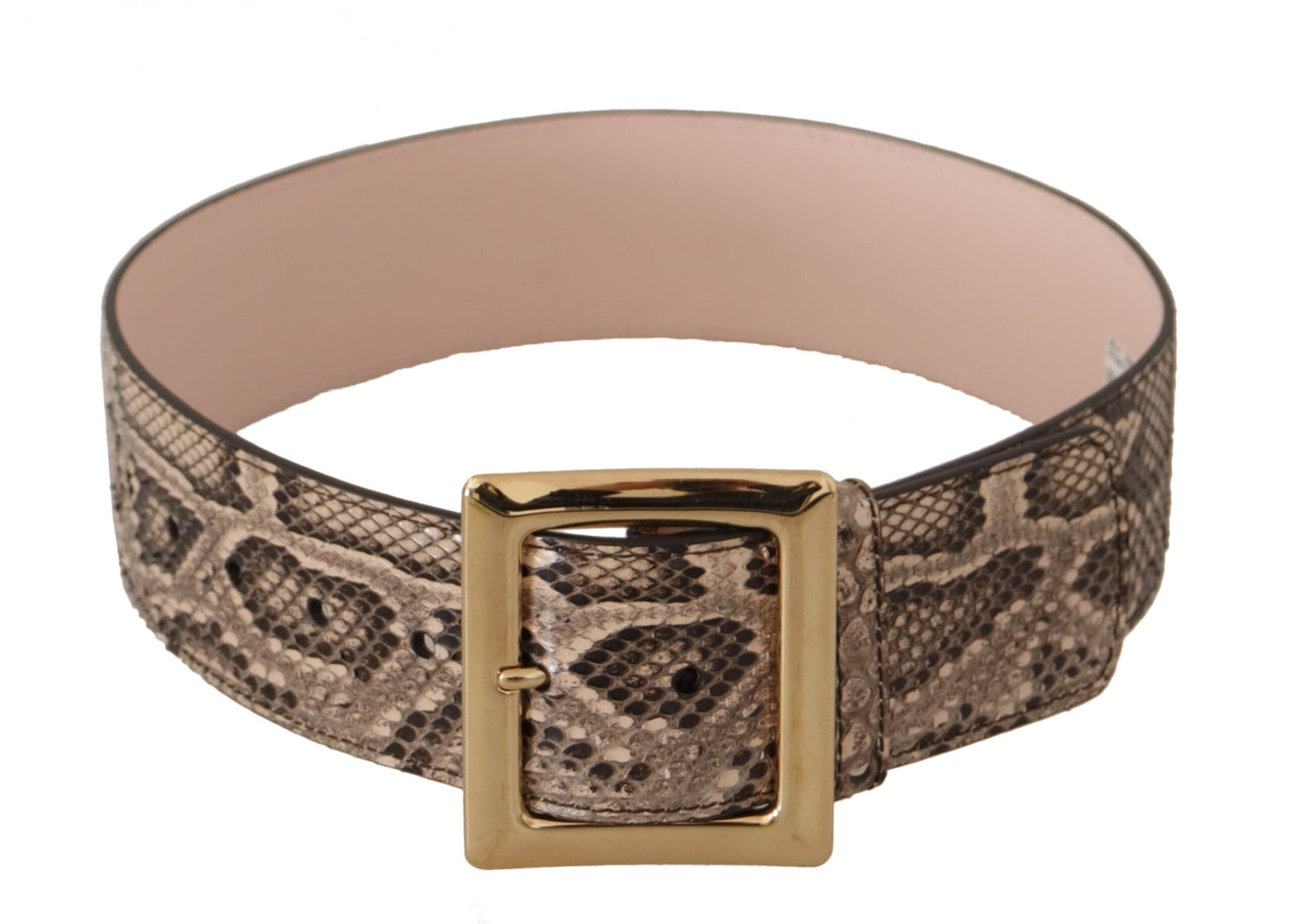 Dolce &amp; Gabbana – Breiter Gürtel aus exotischem Leder in Beige mit goldener Metallschnalle