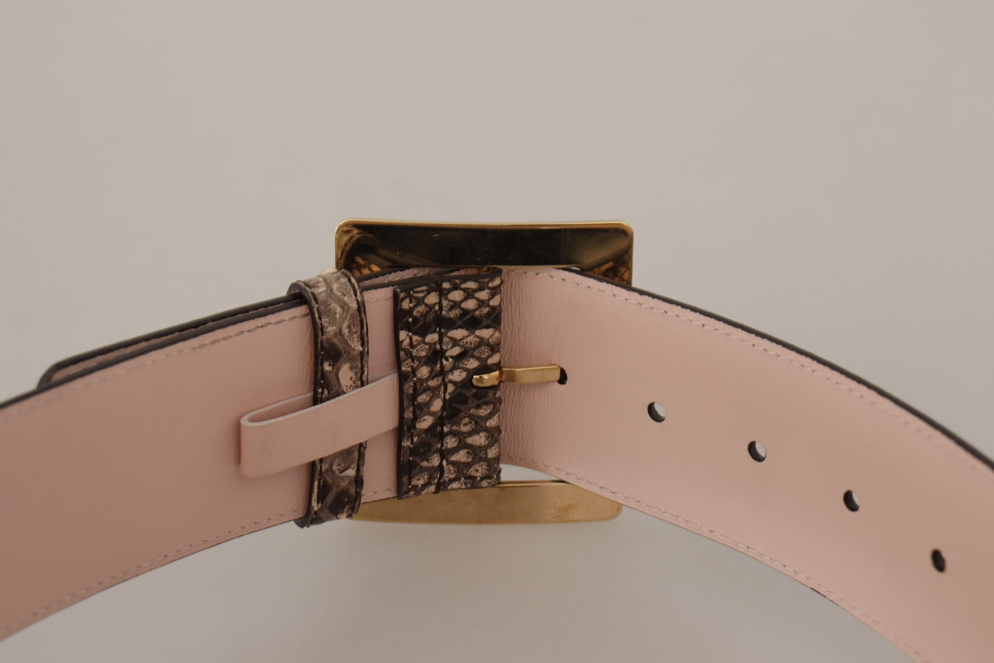Dolce &amp; Gabbana – Breiter Gürtel aus exotischem Leder in Beige mit goldener Metallschnalle