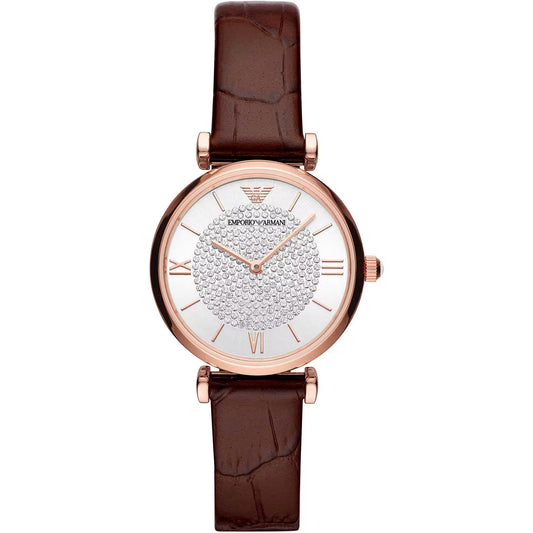Emporio Armani – Elegante Damenuhr aus bordeauxfarbenem Leder