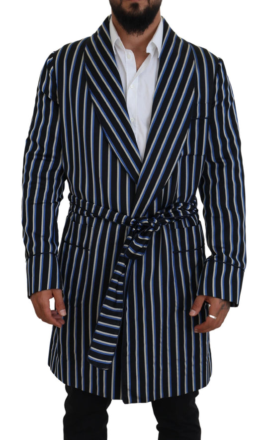 Dolce &amp; Gabbana – Schwarz-blauer Morgenmantel mit Martini-Futter und Print