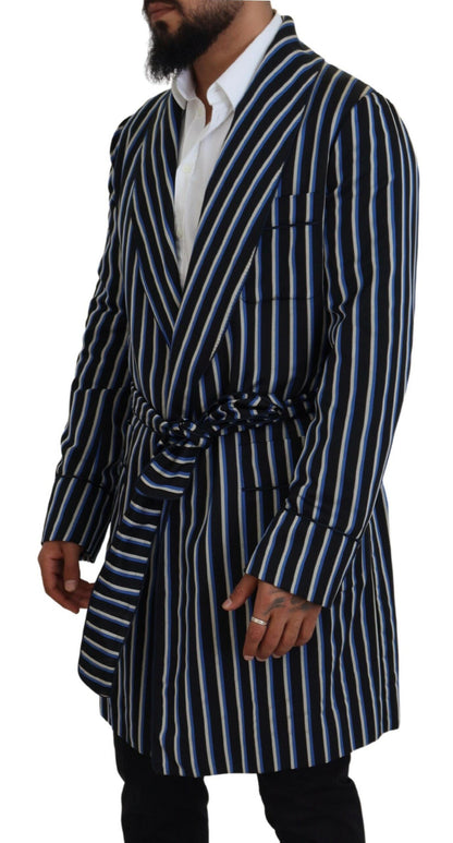 Dolce &amp; Gabbana – Schwarz-blauer Morgenmantel mit Martini-Futter und Print