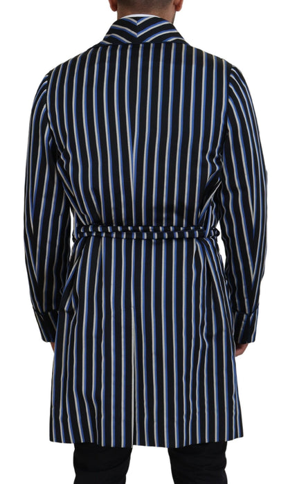 Dolce &amp; Gabbana – Schwarz-blauer Morgenmantel mit Martini-Futter und Print