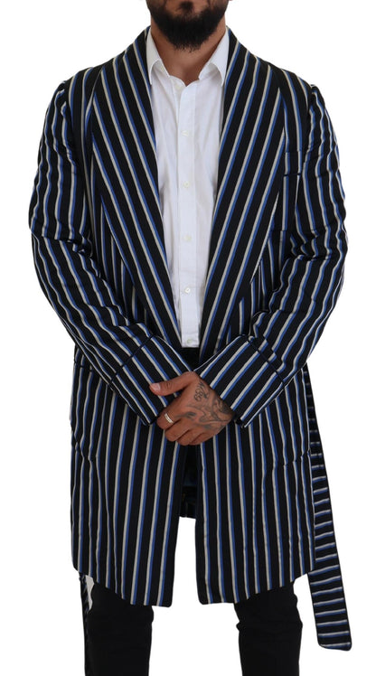 Dolce &amp; Gabbana – Schwarz-blauer Morgenmantel mit Martini-Futter und Print
