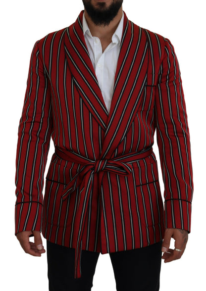 Dolce &amp; Gabbana – Rot gestreifter Morgenmantel mit Martini-Print