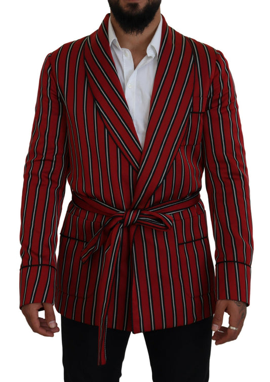 Dolce &amp; Gabbana – Rot gestreifter Morgenmantel mit Martini-Print
