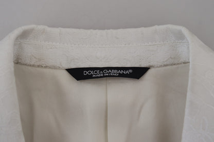 Dolce &amp; Gabbana – Trenchcoatjacke aus weißem Brokat mit Blumenmuster