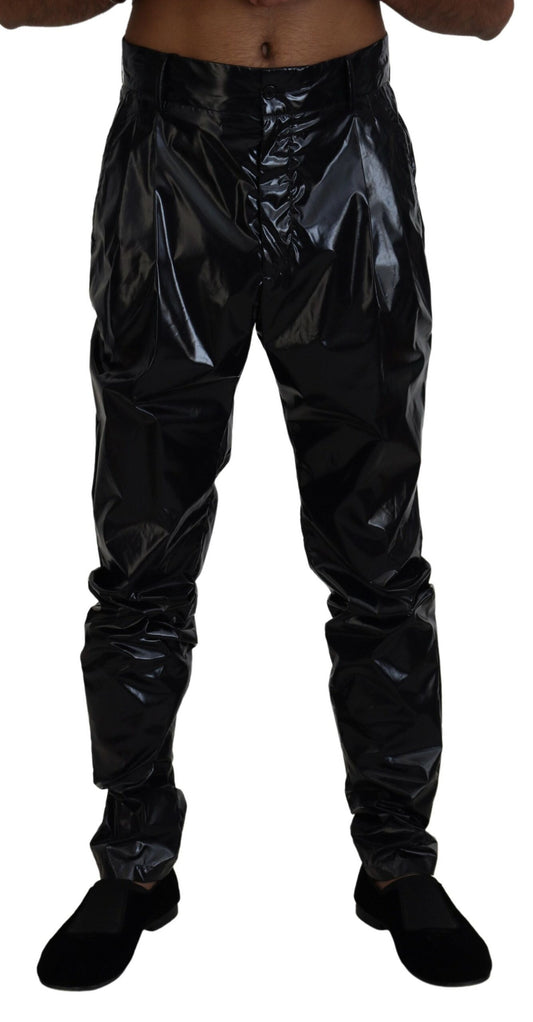 Dolce &amp; Gabbana Schwarze, glänzende Skinny-Hose aus Nylon für Herren